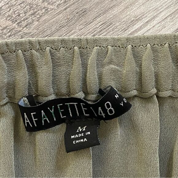 Lafayette 148 Skirt 100% Silk Olive Taupe Pockets Elastic Waist - Picture 5 of 11